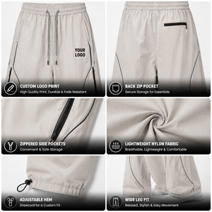 Pantalon de jogging en nylon personnalisé, léger, résistant à l'eau, coupe ample, poche zippée, ourlet ajustable, pour hommes - Product Image 2
