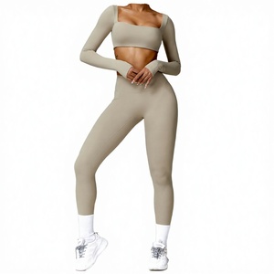 Women's High Quality Solid Breathable Seamless Long Sleeve Cropped Tops Fitness Yoga Pants Sports Tights Legging Set - Product Image 2