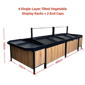 Tavolo Espositivo in Legno a Doppia Faccia con Piano Inclinabile per Verdure da Supermercato - Product Image 1