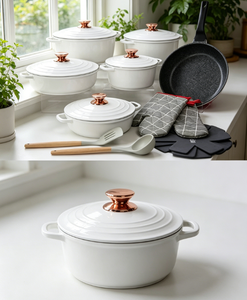 Juego de Utensilios de Cocina Antiadherentes <span class=keywords><strong>Blancos</strong></span> de 15 Piezas Zunck con Perillas <span class=keywords><strong>en</strong></span> Oro Rosa y Sartén de Granito - Product Image 2