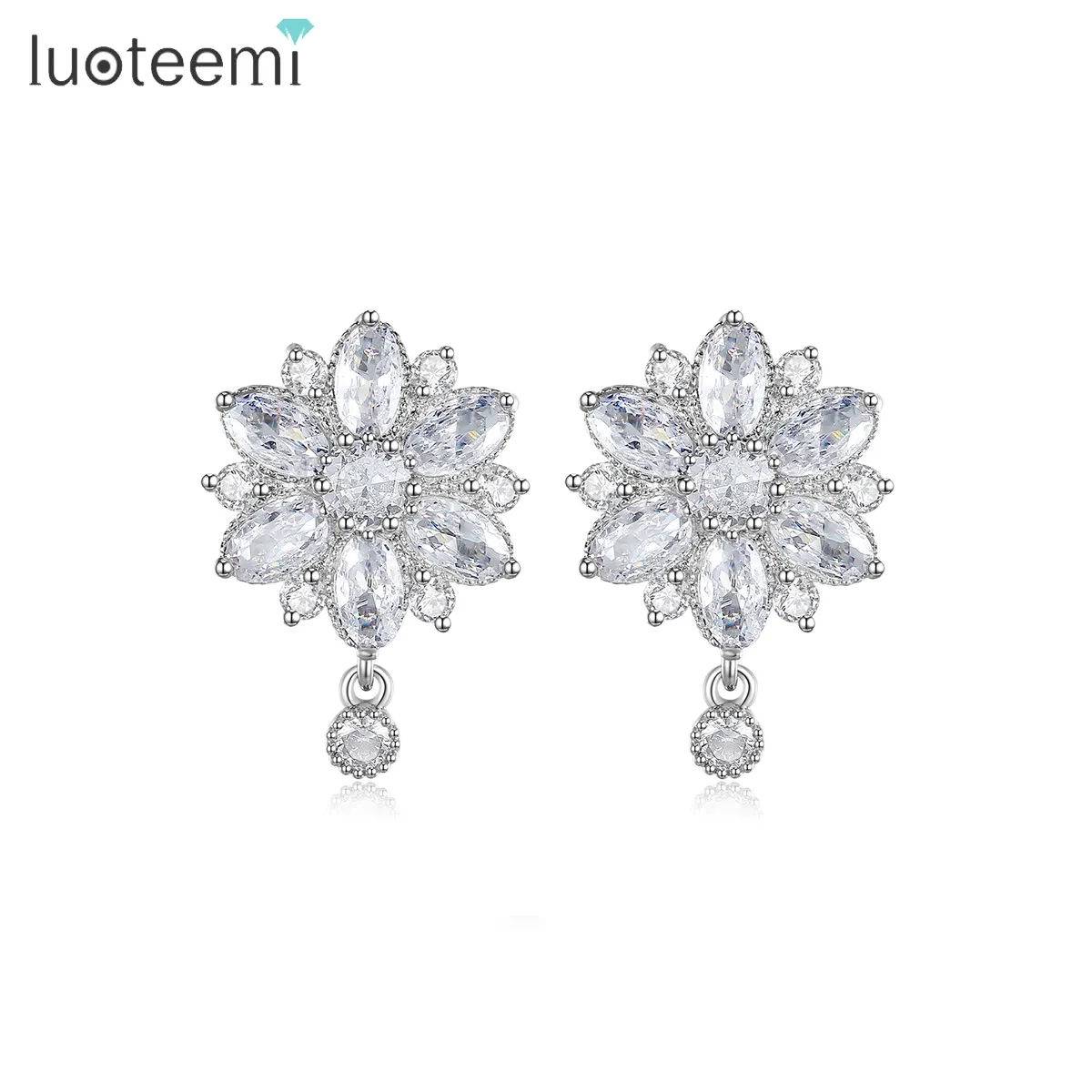 LUOTEEMI Boucle d'oreille fleur princesse dragon de qualité supérieure en CZ de coupe marquise pour femme