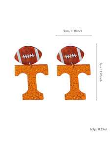 Boucles d'oreilles en acrylique en forme de lettre T avec paillettes, thème Super Bowl, pour fans de football - Bijoux pour le jour du match et la cheerleading - Product Image 2