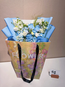 Custom Romantic Flower Paper Bag White With Black Handles Reusable For Florist Shopping Luxury Style Art Paper Offset Printing - Product Image 3