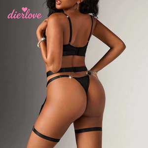 Ensemble 3 pièces de lingerie sexy à poitrine ouverte, soutien-gorge push-up, porte-jarretelles à lanières, armatures renforcées, certifié OEKO-TEX, vente en gros - Product Image 4