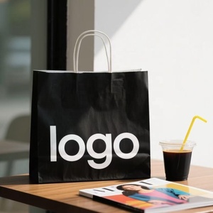 Bolsa de Embalaje de Lujo Personalizada para Ropa, Bolsa de Regalo Negra, Bolsas de <span class=keywords><strong>Papel</strong></span> para Compras con Asas para Ropa - Product Image 1