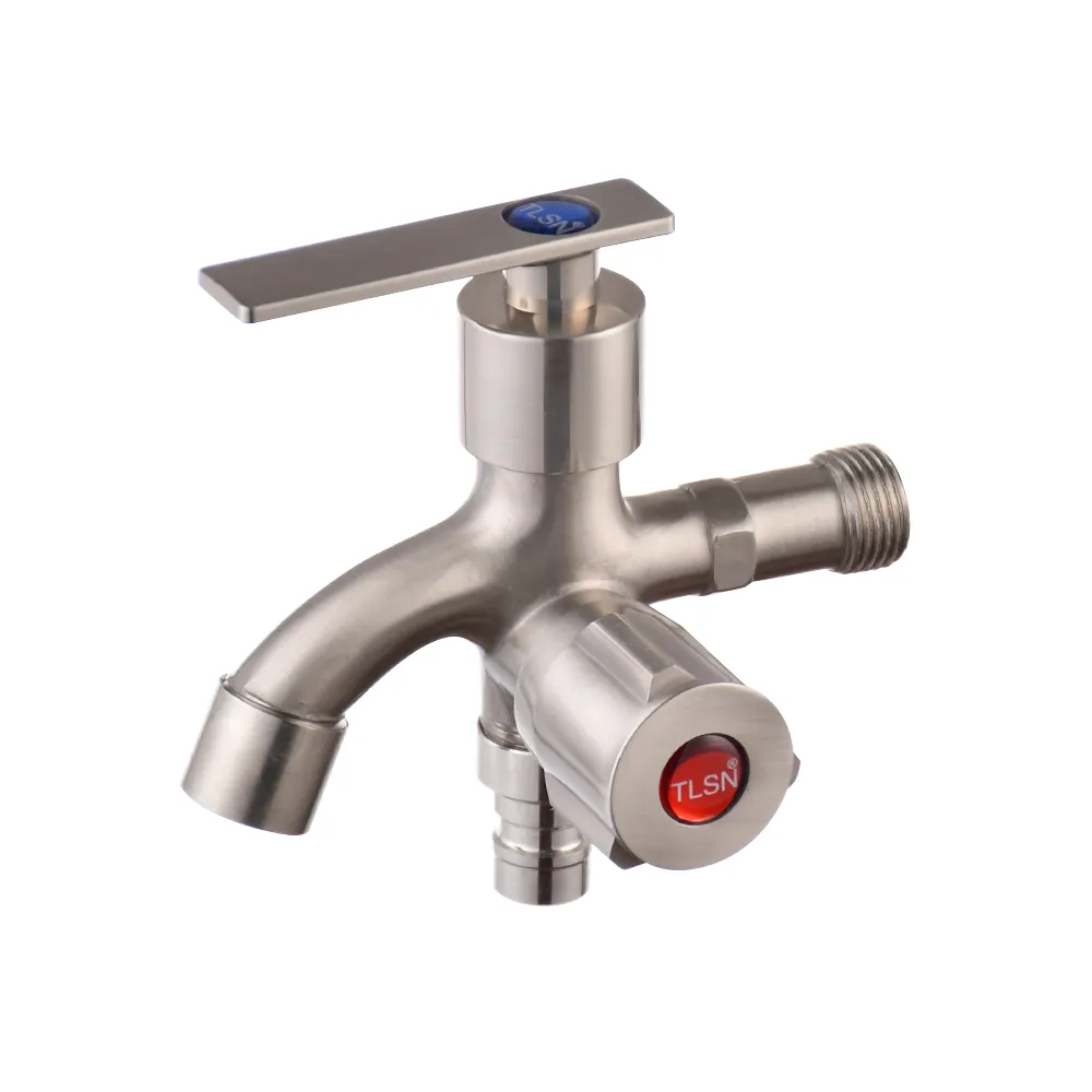 Multifunction Water Tap Nozzle Brushed Nickel Bib Cock Single Hole Faucet Double Outlet Two Handle Bibcock