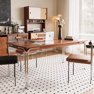 Mesa de comedor de madera maciza de estilo japonés nórdico de mediados de siglo con sillas, diseño pequeño Rectangular Medieval para uso en hoteles - Product Image 1