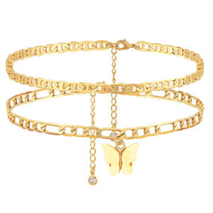 निविड़ अंधकार <span class=keywords><strong>14k</strong></span> सोना मढ़वाया डबल परतों फिगारो चेन महिलाओं के लिए क्यूबा तितली आकर्षण स्तरित गुलाबी एक्रिलिक तितली पायल - Product Image 5