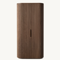 Armoire Premium en Chêne Foncé Cannelé, Style Américain Vintage, Profil Courbé, Double Porte, Meuble de Rangement Artisanal pour Chambre Principale de Villa
