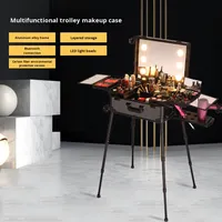Chariot à maquillage roulant de luxe avec lumières LED Connectivité Bluetooth Boîte de rangement pour maquilleur et valise de cabine cosmétique