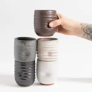 Caneca de chá de cerâmica premium, caneca de café expresso artesanal sem alça, cerâmica antiga de grés