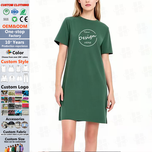 Robe T-shirt d'été pour femme à manches courtes, col rond, en coton uni, personnalisable avec logo, style décontracté - Product Image 1