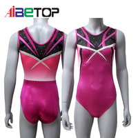 Justaucorps de gymnastique sans manches rose compétition justaucorps de gymnastique sans manches filles vêtements de danse d'entraînement