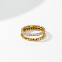 YF3428 Nouvelle bague vintage tendance étanche en acier inoxydable plaqué or PVD 18 carats, double couche torsadée, zircon 5A
