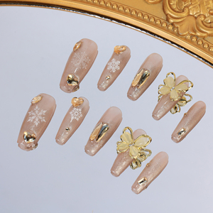 Uñas postizas de lujo de acrílico, largas, tipo ataúd, cobertura completa, hechas a mano, con pedrería de mariposa, precio de fábrica al por mayor. - Product Image 1