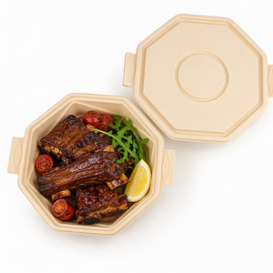 Tazón Desechable de Almidón de Maíz Compostable de 2200 ml con Tapa, Forma Octogonal, Ecológico, para Sopa Caliente, Fideos y Otros Alimentos - Product Image 1
