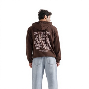 Sudadera con Capucha Marrón para Hombre, Corte Regular, Tejido de Punto, Color Sólido, Informal, con Bolsillo y Estampado de Letras, 300g, para Otoño - Product Image 2