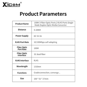 ตัวแปลงสัญญาณไฟเบอร์ออปติก XICOM 100Mbps 3 พอร์ตไฟเบอร์ 2 พอร์ต RJ45 ระยะส่ง 20 กม. - Product Image 4