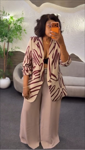 26 Yeni Gelen Baskılı Uzun Kollu <span class=keywords><strong>Blazer</strong></span> Renk Bloklu Pantolon Resmi Düz Paça Şık Trend Çok Yönlü Kadın Takım Elbise ve Blazerleri - Product Image 4