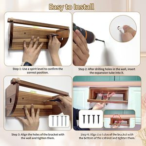 Wooden <b>Kitchen</b> <b>Paper</b> Towel Holder Wall Mounted With Shelf For Bathroom And <b>Kitchen</b> Use - Product Image 4