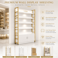 Étagère de présentation robuste dorée et blanche pour cosmétiques et soins de la peau, vitrine de vente au détail avec éclairage LED, meuble commercial à 5 niveaux pour la maison
