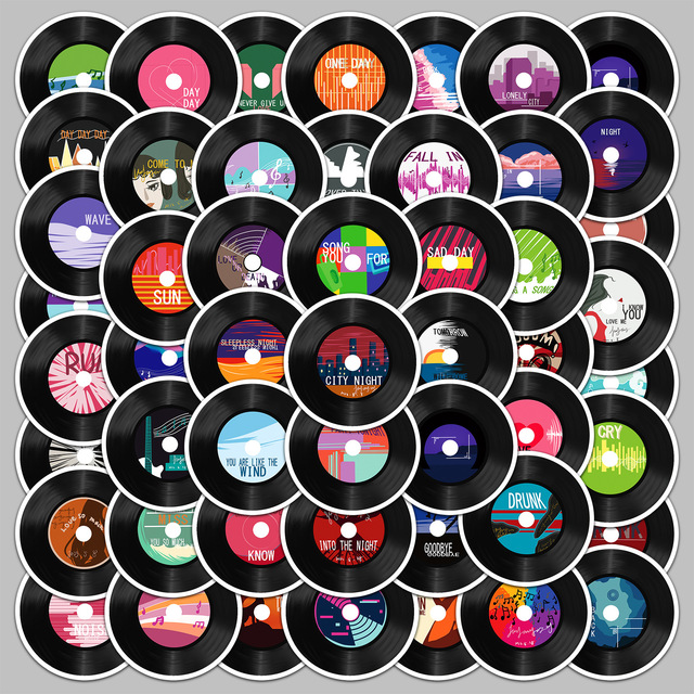 50pcs Cool aesthetic art colorful rock and roll music cartoon round record sticker