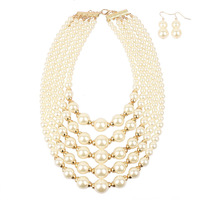 Parure de bijoux élégante en perles pour mariées, collier ras-du-cou et boucles d'oreilles en perles multicouches massives, style collier bib