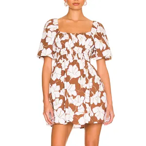 Wholesale Cotton Floral Printed Tunic Skirt Women Casual Dress Mini Bodycon Women Dresses Summer Ladies