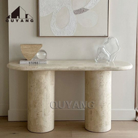 QUYANG Luxe Villa Salon Décoration Travertin Pierre Affichage Beige Couleur Table Marbre Table