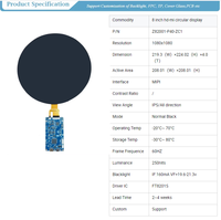 Écran LCD TFT IPS circulaire Saida 8 pouces 1080x1080 avec circuit intégré de pilote FT8201S, fonction écran tactile MIPI vers carte de port