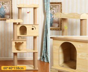 Wholesale Wooden Pet Scratcher House Tower Condo <strong>Cat</strong> <strong>Tree</strong> House <strong>Wood</strong> <strong>Cat</strong> <strong>Trees</strong> and Scratching Post - Product Image 4