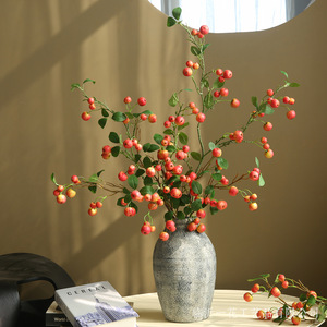 Bouquet de fleurs artificielles Yihua Floral Art, pommes et baies, 64 cm, fleurs en soie, décoration d'intérieur, style moderne et simple - Product Image 1