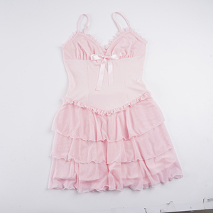 Robe à volants superposés pour femme, style kawaii, mignonne, sexy, avec nœud et soutien-gorge intégré, bretelles spaghetti. - Product Image 2