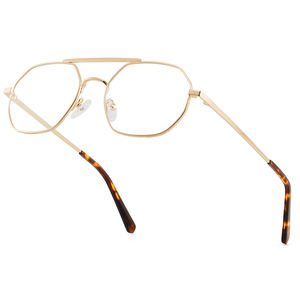 แว่นตากรอบแว่นสายตาสีทองแบบวินเทจสะพานคู่บางสไตล์ธุรกิจของผู้ชายสำหรับรูปหน้าเพชร - Product Image 2