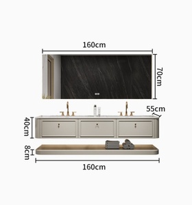 Modern Solid Stone Slab Seamless Integrated Basin Smart <b>Mirror</b> Solid Wood Lacquered Melamine Board Bathroom Cabinet - Product Image 6