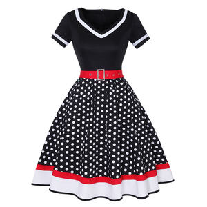 Polka Dot Print Retro Vintage Dress Rockabilly 4XL Fat Vêtements pour femmes V-Neck Belt A-Lined <span class=keywords><strong>Pin</strong></span> <span class=keywords><strong>up</strong></span> 50s Midi Dress - Product Image 1