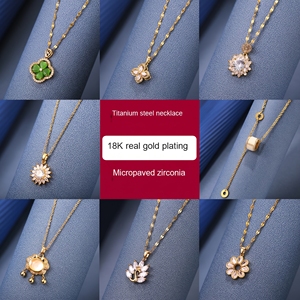 Collier pendentif de luxe en titane et acier inoxydable plaqué or 18 carats avec zircone cubique, chaîne fine, bijoux de mode en gros - Product Image 1