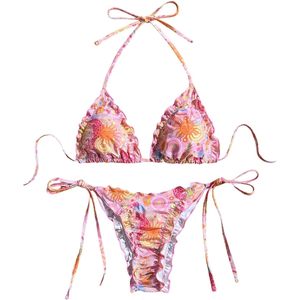 FOXA Ensemble bikini 2 pièces pour femme, maillot de bain bohème à volants, imprimé numérique extensible - Product Image 1