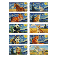 Tapis de Souris Artistique Grand Format en Tissu avec Surface Caoutchoutée, Motif Dessin Animé Husky Sibérien, Série Esthétique, Peinture à l'Huile, pour Bureau