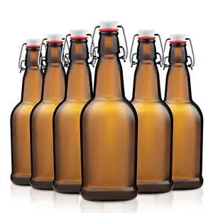 500ml 50cl bira boş Amber kahverengi çakmaktaşı renkli Flip Top salıncak üst cam bira şişesi