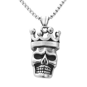Skull <b>Crown</b> Pendant Stainless Steel Men's Necklace Retro Geometric Design 190143 - Product Image 4