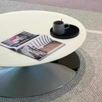 Mesa de Centro Minimalista de Diseño Artístico Moderno con Forma de Platillo Volador, Tapa de Mármol y Base de Acero Inoxidable BTCT014 para Hogar u Hotel