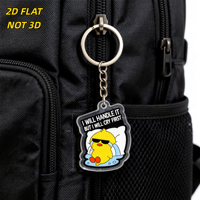 Porte-clés en acrylique mignon 'Je m'en occupe, mais je pleurerai d'abord' avec larmes de poussin sur lit, breloque double face, accessoire drôle et relatif à la vie quotidienne