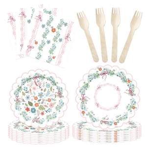 DAMAI - Juego de Platos de Papel Florales Vintage con Borde Dorado, Platos Desechables Florales para Decoraciones de Baby Shower - Product Image 4