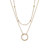 Nouveau collier pendentif rond à deux couches plaqué or, chaîne de perles en acier inoxydable étanche, collier géométrique à cercles