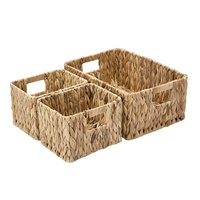 Panier de rangement avec poignées en bois Jacinthe d'eau jonc de mer Panier en osier Plateau de service pour organisateur de cuisine