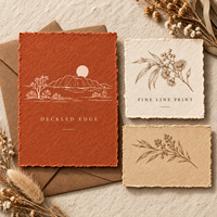 Kit de papeterie de mariage bohème en terre cuite, motif floral indigène australien brut, paysage sauvage, invitation de mariage, carte RSVP et carte de détails