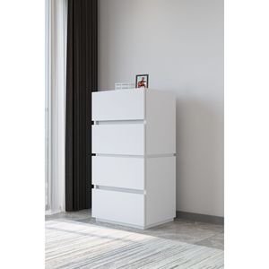 Cómoda Moderna Galata de 4 Cajones, Diseño Nórdico Elegante, Mesa de Noche de Madera Blanca, Material de MDF, Roble y Hierro, Mueble de Almacenamiento para Dormitorio - Product Image 5