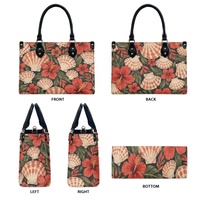 Sac à main léger en PU pour femme, motif floral tropical rouge, avec poignée supérieure, disponible en noir et blanc, tailles S, M, L