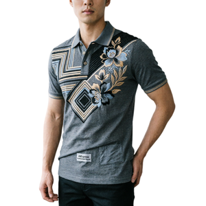 Camiseta Polo Personalizada para Hombre, Algodón Grueso, Estilo Urbano, Bordado con Diseño Floral Geométrico, Manga Corta, <span class=keywords><strong>Ropa</strong></span> Casual de <span class=keywords><strong>Marca</strong></span> - Product Image 4